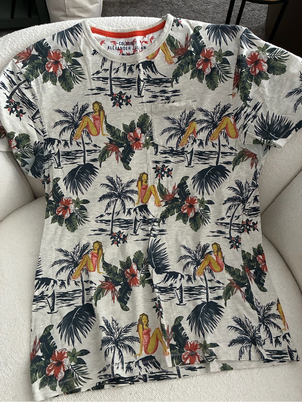 Alexander Julian Tropical Palm Print Tee in Cream